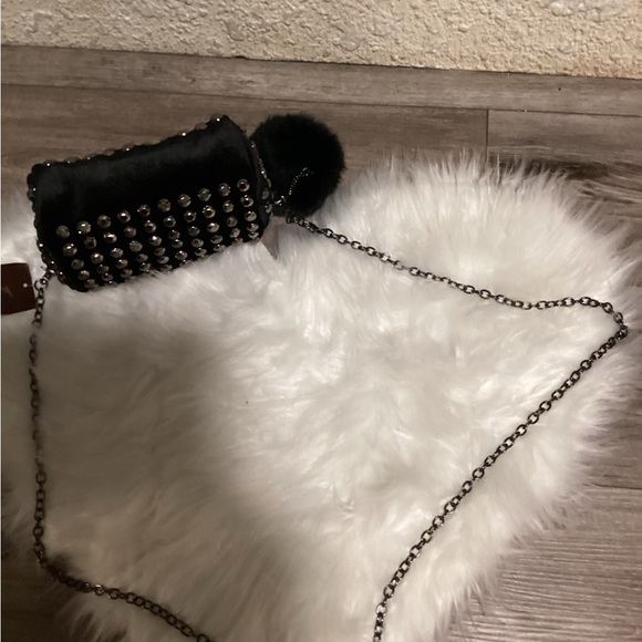 Black Velvet Fashion Karma Crossbody with Rhinestones. - Picture 9 of 9
